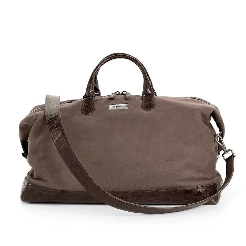 Aspen Travel Duffle Bag, Light Brown Suede, Croc Trim