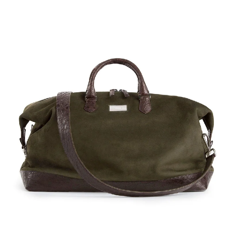 Aspen Travel Duffle Bag, Olive Suede, Croc Trim