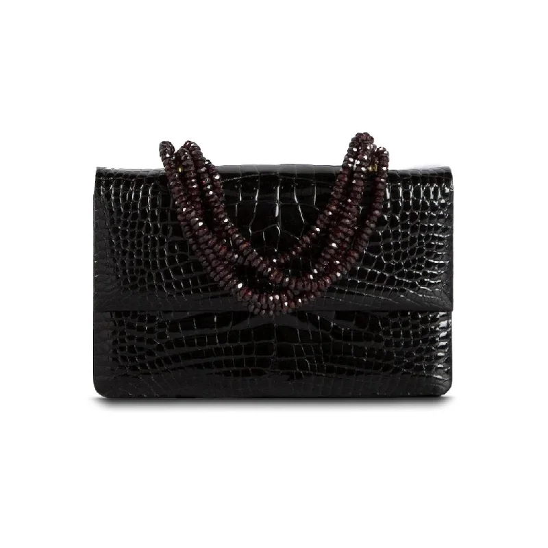 Necklace Handbag - Black Crocodile, Garnet Handle