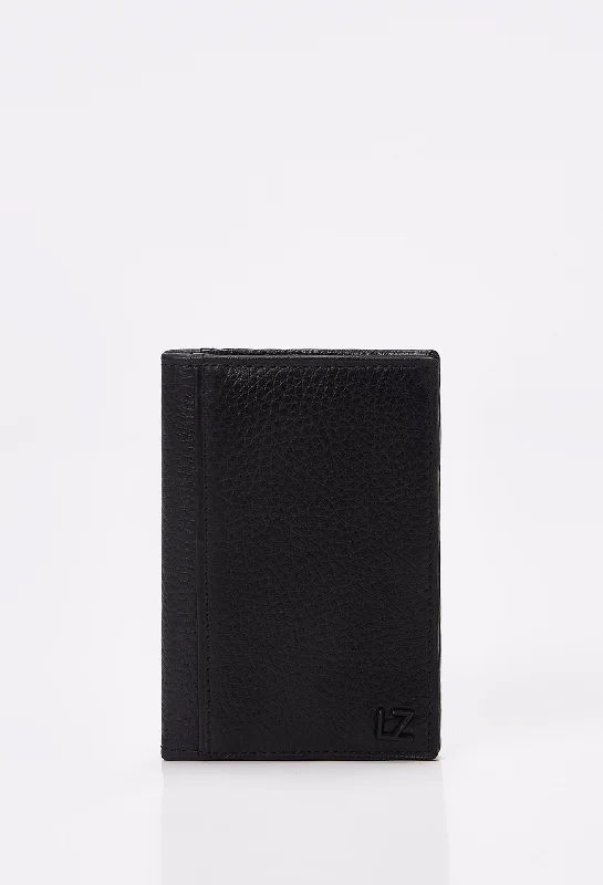 Black Leather Folding Card Holder