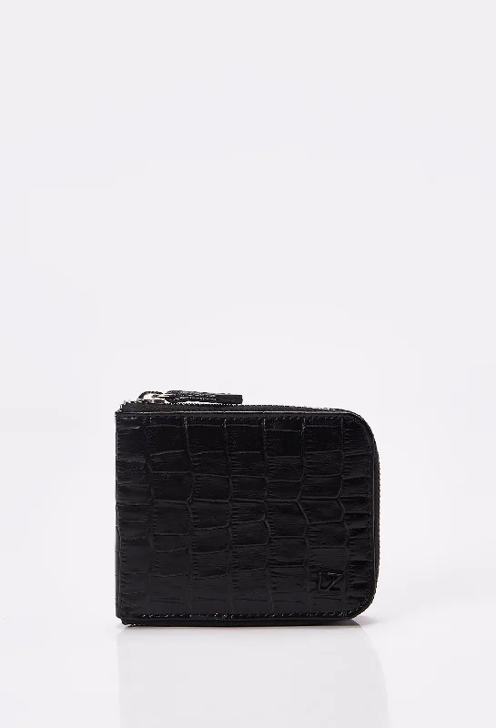 Croco Leather Minimalist Zipper Wallet