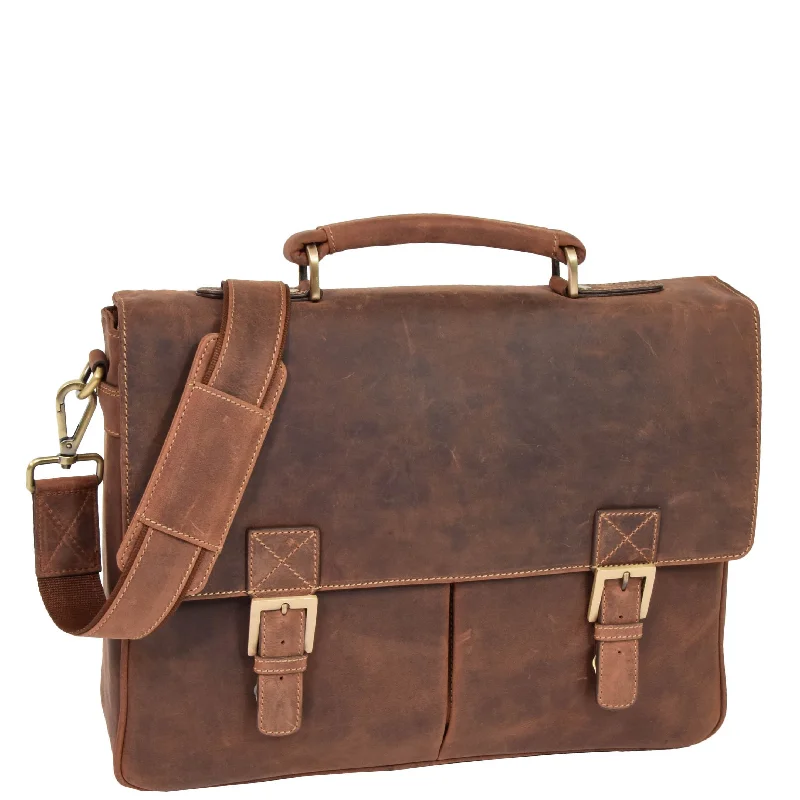 Mens Leather Cross Body Flap Over Briefcase Cobar Tan