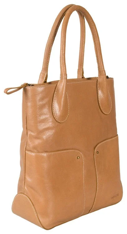 DEPECHE REAL LEATHER LIGHT TAN LARGE TOTE / WORKBAG