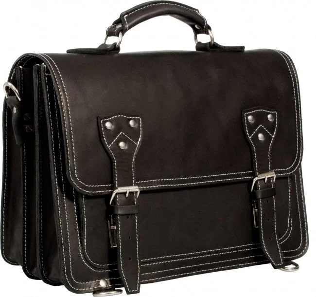 HIDEONLINE BLACK CRAZY HORSE LEATHER SATCHEL BAG / BRIEFCASE / BACKPACK