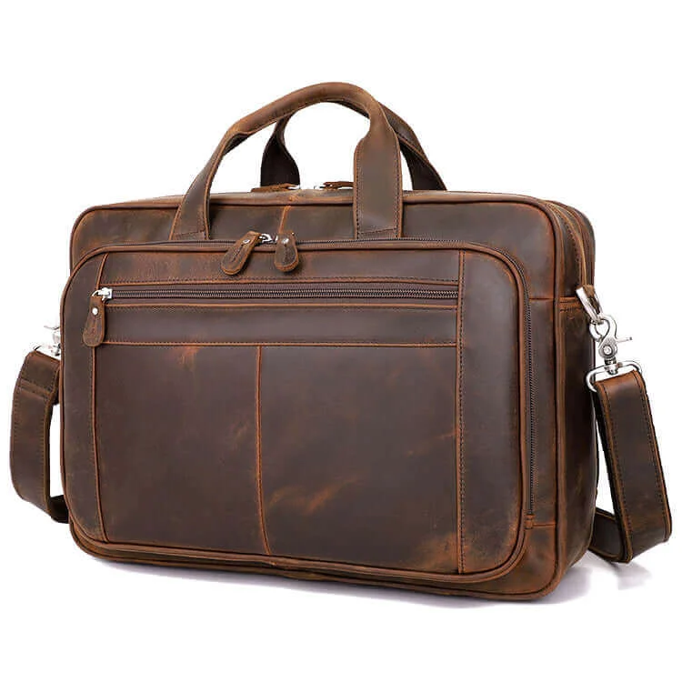 Crazy Horse Leather Briefcase | Large Capacity Laptop Bag