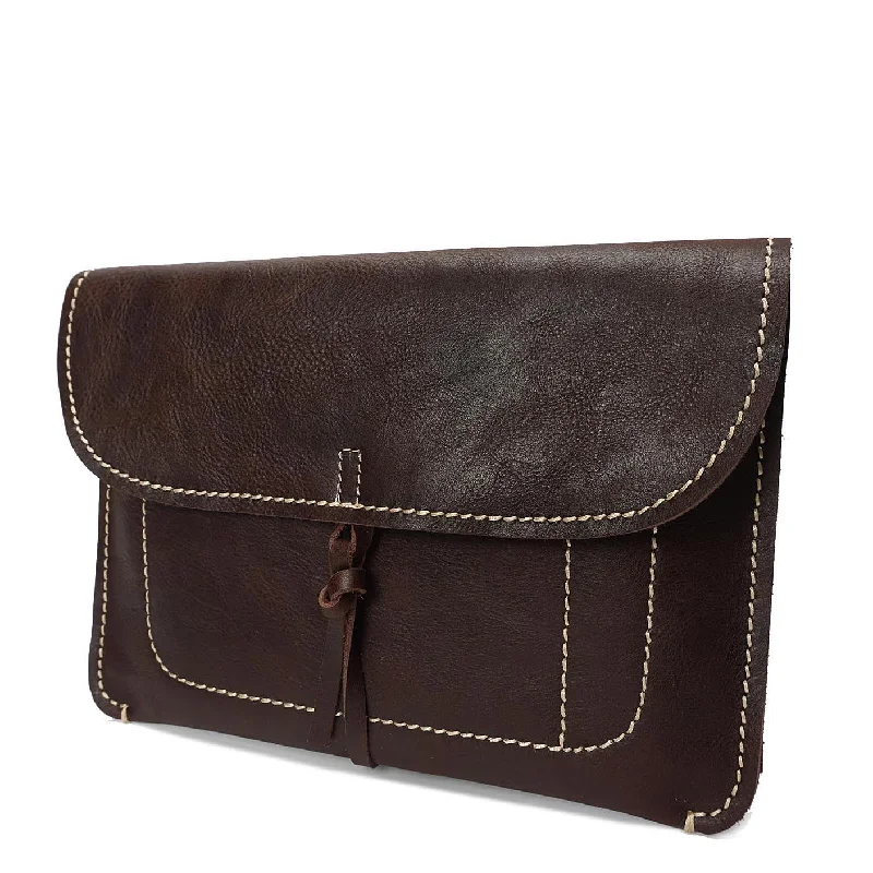 Leather Clutch Bag Small Pouch A5 Size H8063 Brown