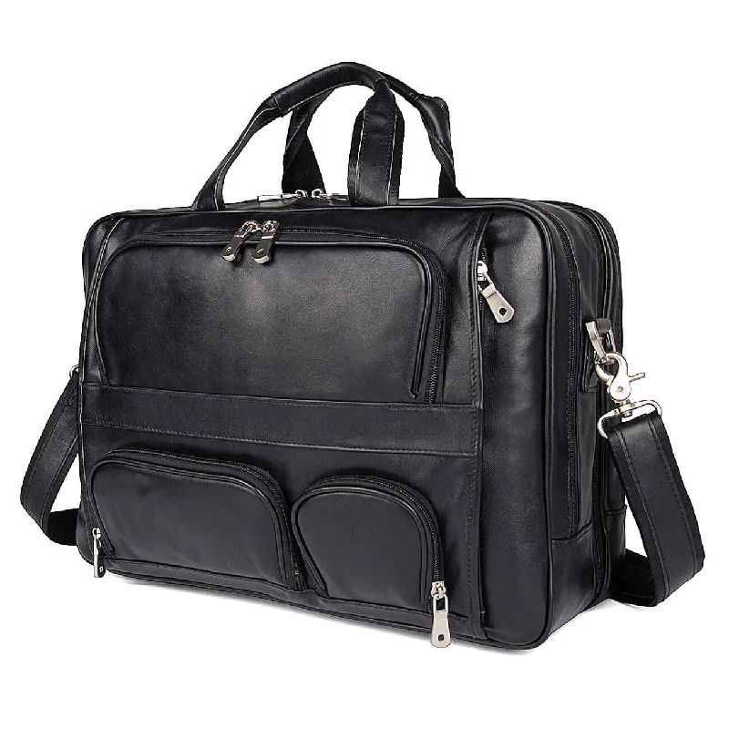 Genuine Leather 17-Inch Laptop Bag | Men's Black Briefcase