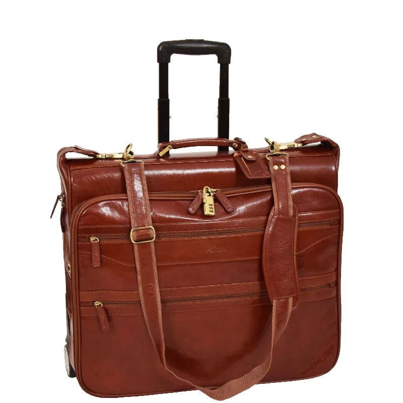 Leather Suit Carrier with Wheels HOL13 Cognac