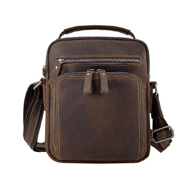 Men's Leather Crossbody Bag with Multiple Pockets