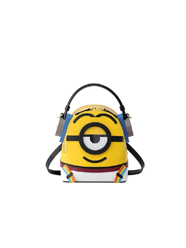 Minions Denim with Leather Backpack - Sport Wear with Earphone