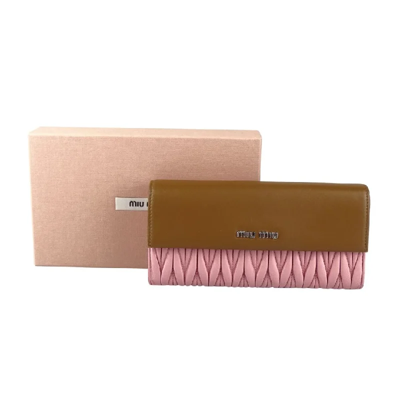 Miu Miu Matelasse Long Wallet Pink w Brown