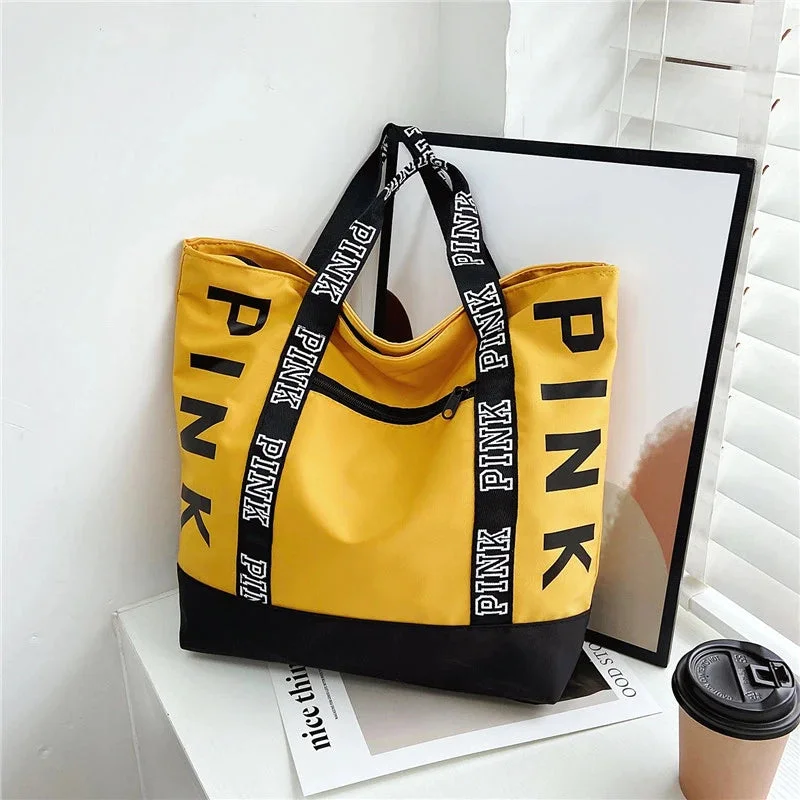 Pink Letter Graphic Tote Handbags Woman