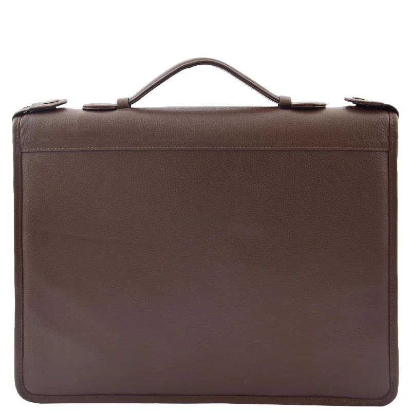 Real Leather Portfolio Case with Carry Handle HL49 Brown