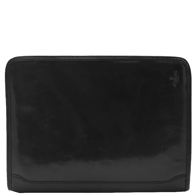 Real Leather Portfolio Ring Binder Case Muker Black