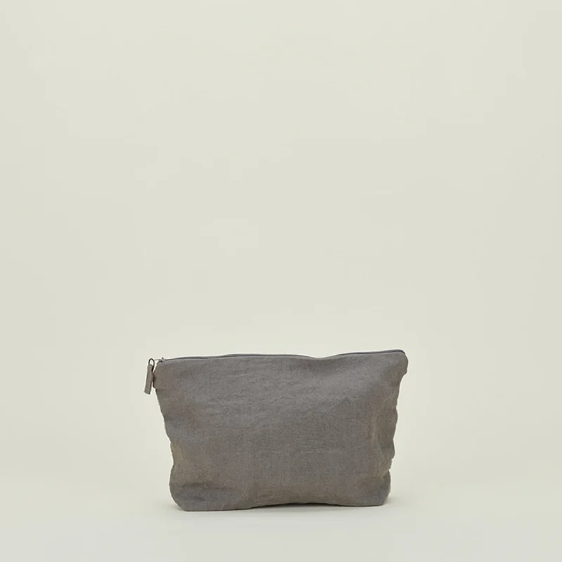 Simple Linen Zipper Pouch (Dark Grey)