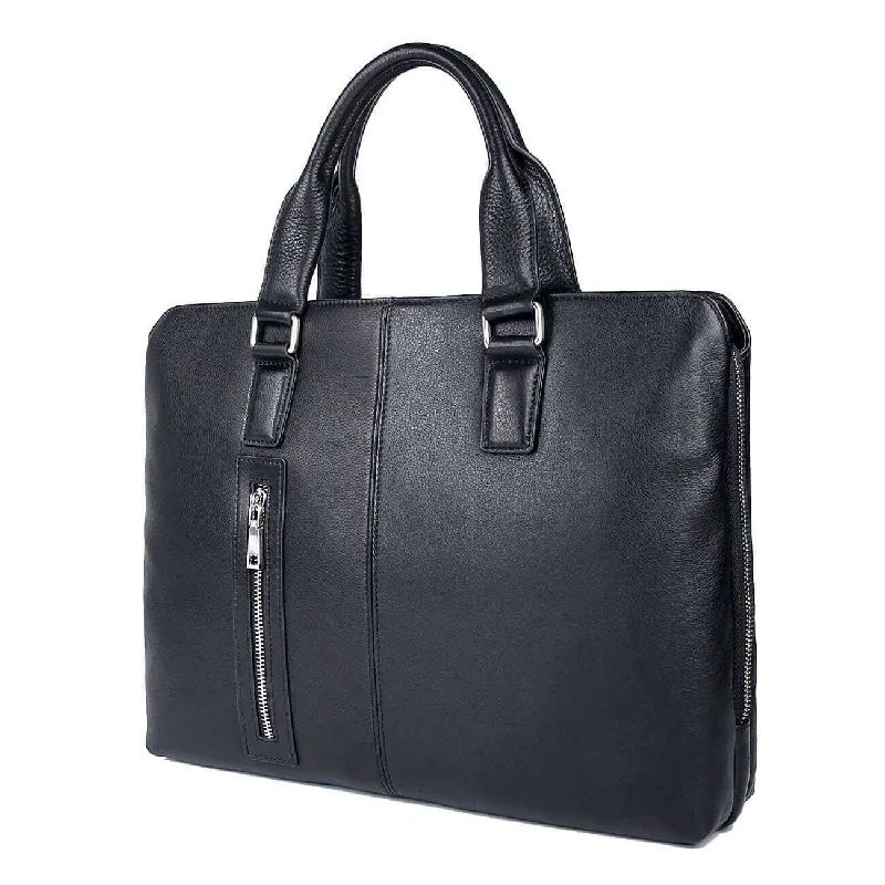 Sleek Black Leather Briefcase - Professional Elegance