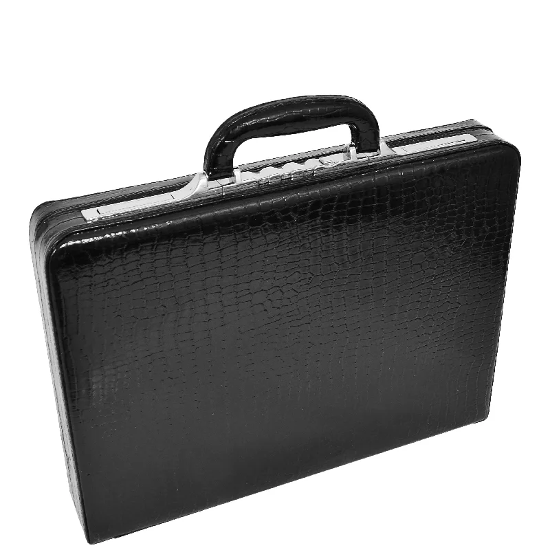 Traditional Croc Print Attache Case HOL87 Black