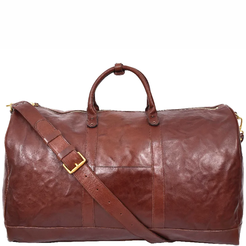 Travel Duffle Bag Genuine Vegetable Leather Large Holdall HOL712 Brown