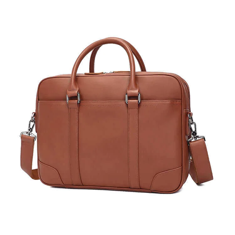 Vintage Style Leather Double Zip Business Briefcase - Fusion of Classic and Modern