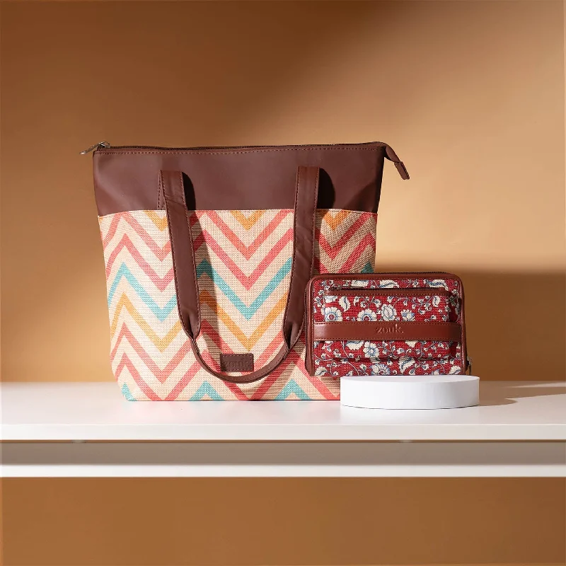 WavBeach & Chittoor Red Kalamkari - Everyday Tote Bag & Classic Zipper Wallet Combo