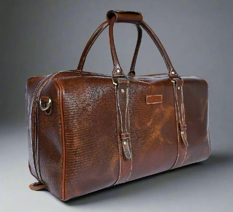 Celtic Brown Color Pure Leather Duffel Bag for Travelling | Handmade Weekender Bag, Art: BG-1713