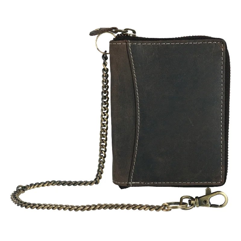 CTM® Men's Hunter Leather Zip-Around Bifold Chain Wallet