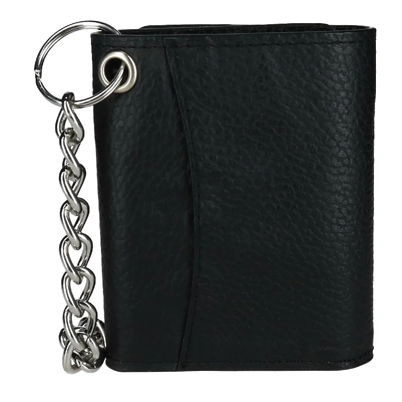 CTM® Men's Pebble Grain Leather RFID Trifold Chain Wallet