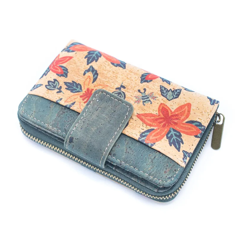 Turquoise Color Ladies Pattern Cork Wallet BAG-2088