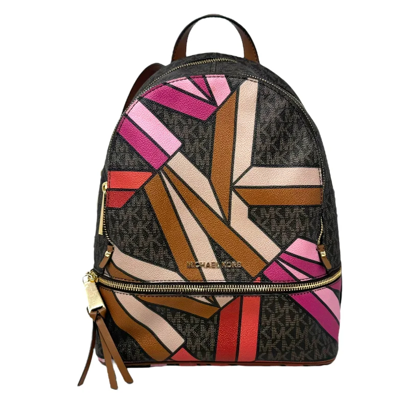 Rhea Signature Logo Zip Medium Backpack In Brown Multi Designer By Michael By Michael Kors, Size: Large